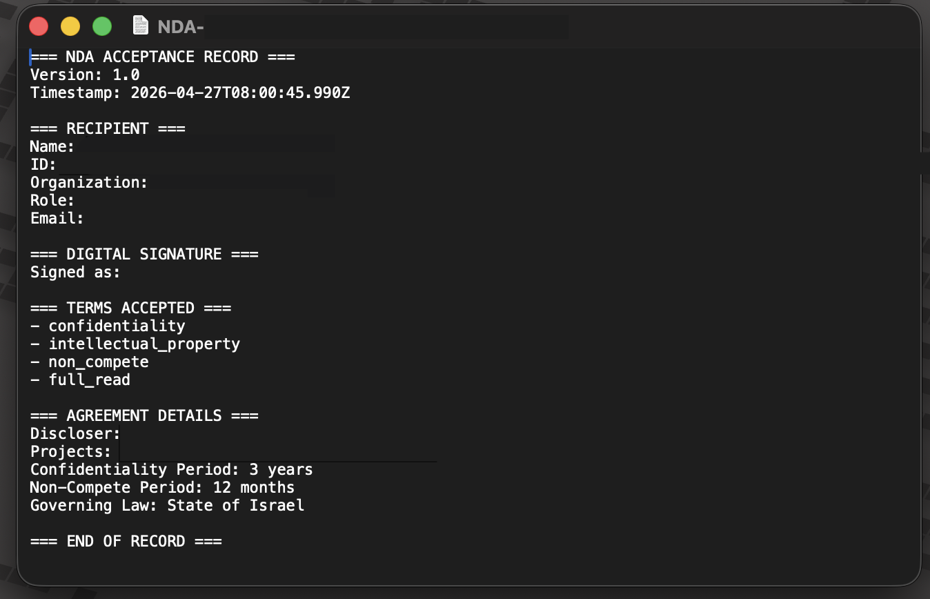 NDA receipt text file